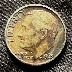 1963 Toned dime 90% silver UNC